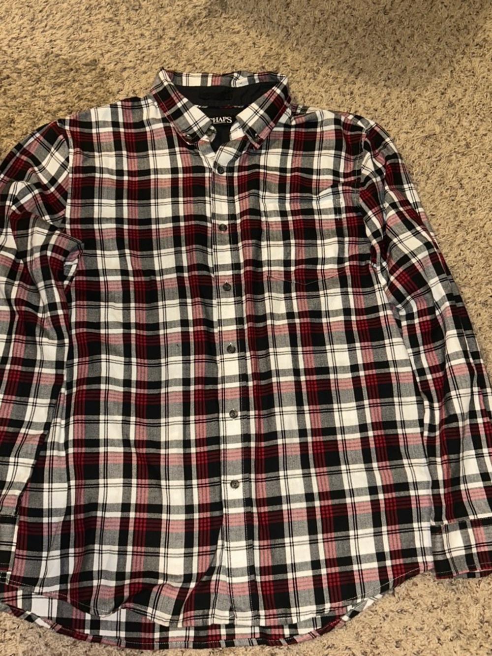 Chaps Men's Red Black White Plaid Button-Down Shirt